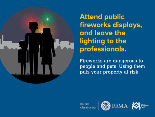 Attend public fireworks displays, and leave the lighting to the professionals. Fireworks are dangerous to people and pets. Using them puts your proper