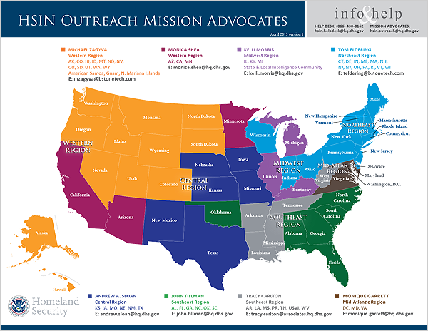Map of the USA showing the Mission Advocate regions.