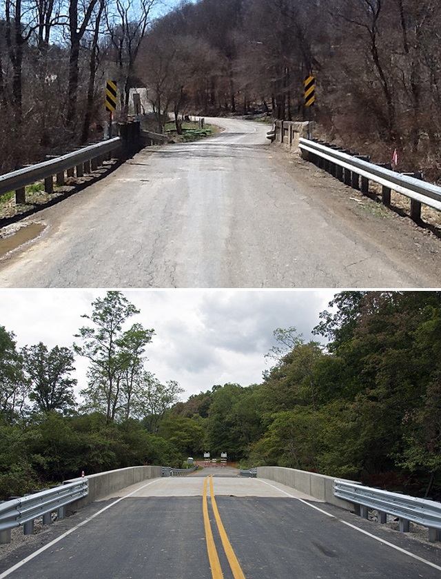 Before and after photo of bridge replaced by PennDOT