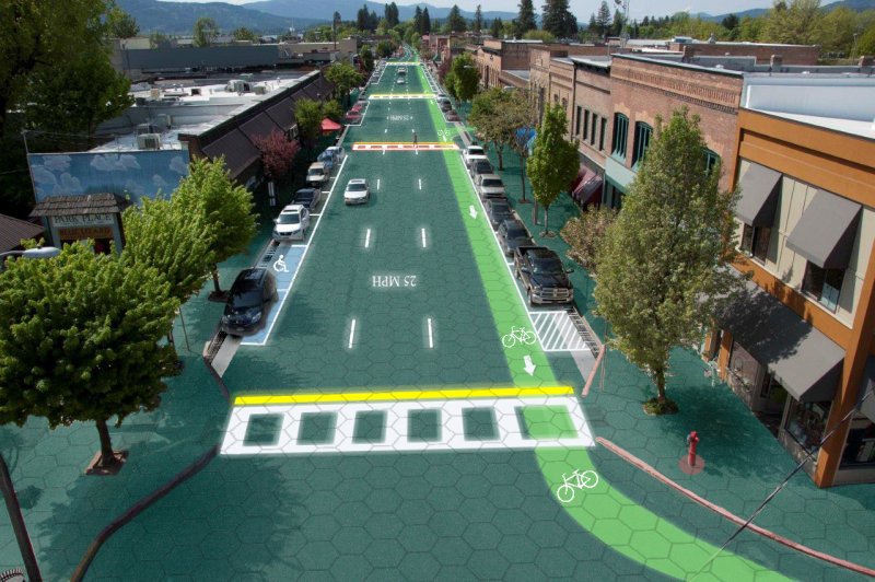 Rendering of Sandpoint, Idaho with solar pavement