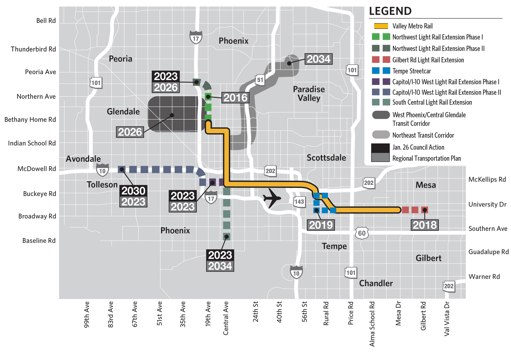 Phoenix light rail map looks to the future