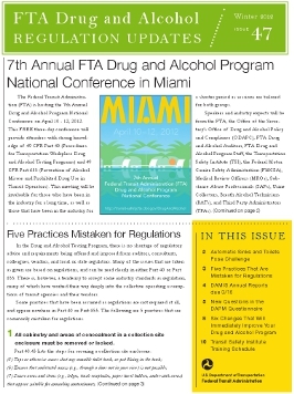 FTA Drug and Alcohol Regulation Updates Newsletter - Issue 47