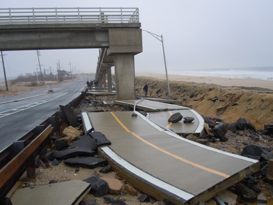 Damage to multi-use path at Sandy Hook from Hurricane Sandy.