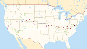 map of U.S. with bus tour stops
