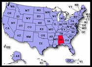US Map highlighting Alabama