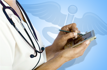 nurse using an electronic tablet