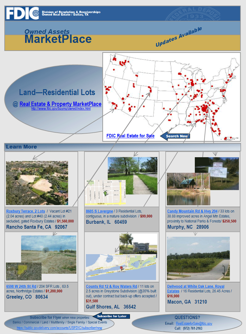 FDIC Land Residential Lots for Sale October Update