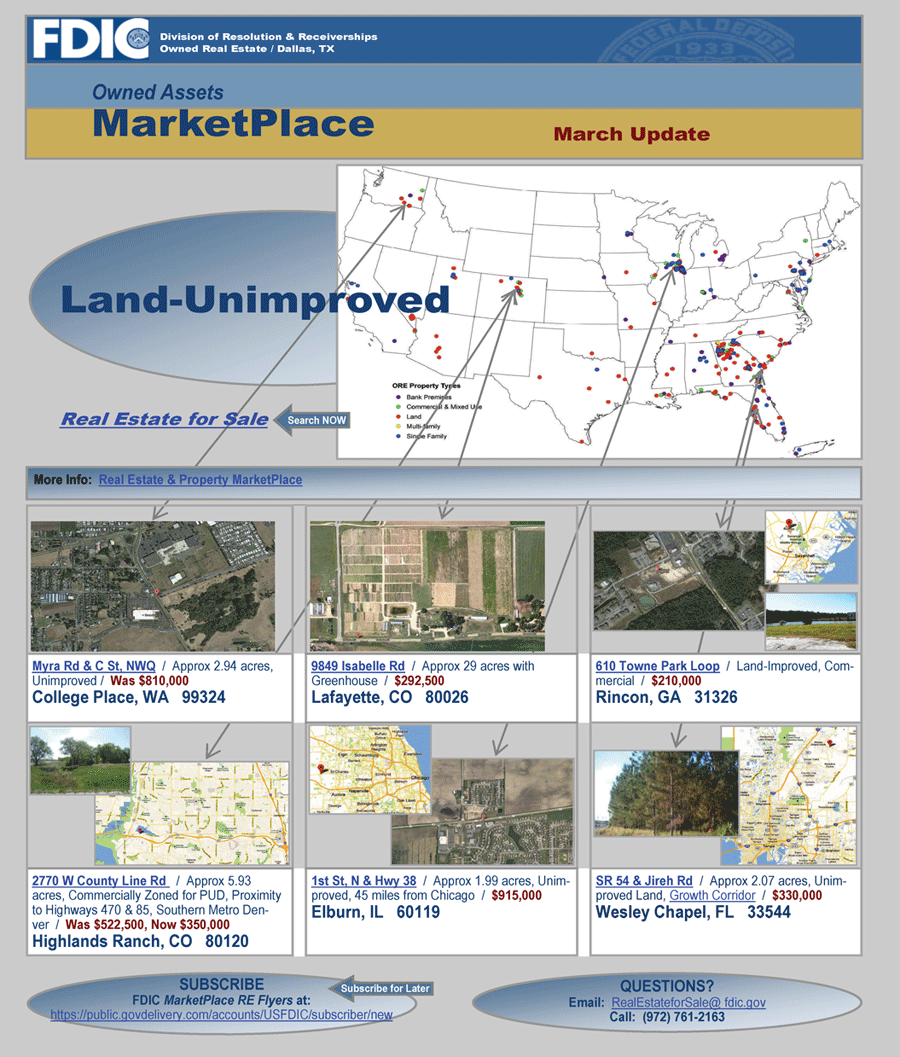 FDIC Real Estate MarketPlace Land for Sale March Update