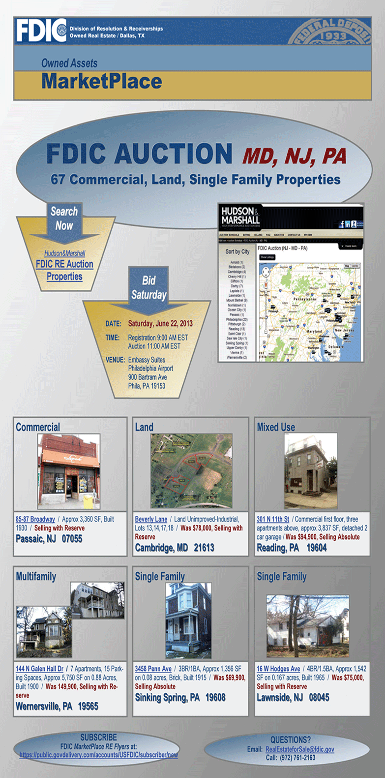 FDIC Real Estate MarketPlace - FDIC Auction - NJ, MD, PA