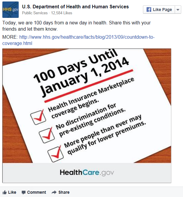 HHS Facebook Post: 100 Days Until January 1, 2014