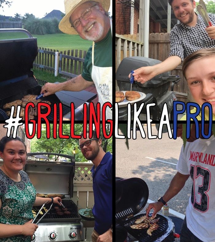 Images of various people grilling with a food thermometer overlaid with the hashtag #GrillingLikeaPRO