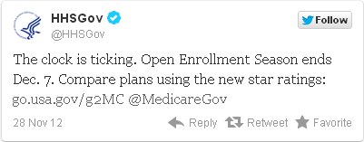 Tweet: The clock is ticking. Open Enrollment Season ends Dec. 7. Compare plans using the new star ratings