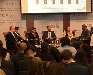 SelectUSA Executive Director Vinai Thummalapally (third from right) participates on a panel about U.S.-Brazil bilateral investment