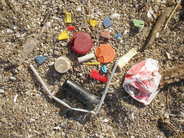 Trash on a beach.