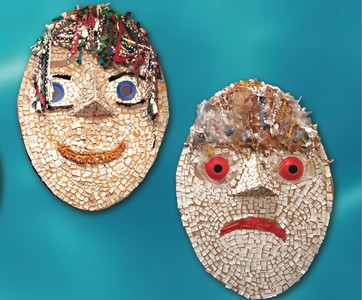 Masks created by students as part of the Washed Ashore curriculum.
