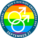 Circular logo with rainbow flag design: National Gay Men’s HIV/AIDS Awareness Day - September 27