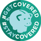 National Youth Enrollment Day (NYED) badge: Piggy bank logo with the words #Get Covered #Stay Covered