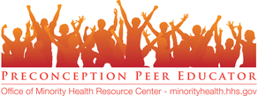 Logo: Orange coloured silhouette of a crowd with the caption "Preconception Peer Educator"