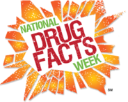 Logo: Bright orange sunburst with the caption "National Drug Facts Week" 
