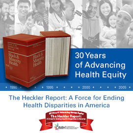 Image: Red, two-volume set of books with the caption: "30 Years of Advancing Health Equity."