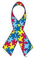 Red, blue and yellow puzzle autism ribbon