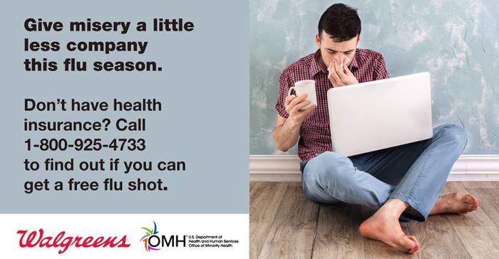 Give misery a little less company this flu season. Call 1-800-925-4733 to find out if you can get a free flu shot.