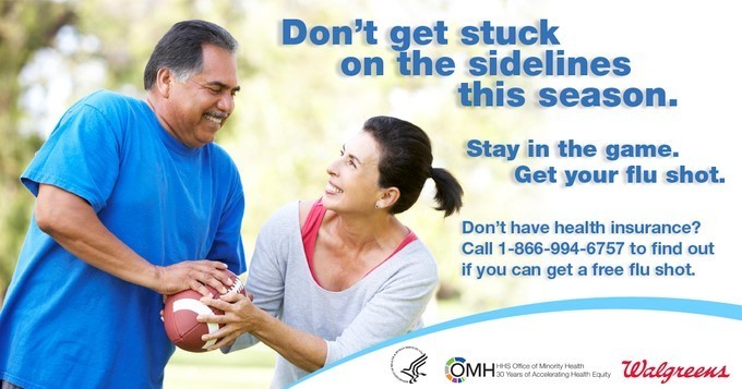 Don't get stuck in the sidelines! Stay in the game. Get your flu shot. Call 1-866-994-6757 to find out if you can get a free flu shot.
