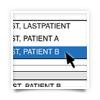 Cut out of an electronic database or computerized image emphasizing the selection of a patient's record
