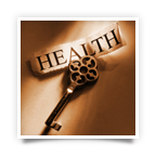 Image of a key over a background with label emphasizing the word health