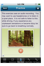 image of an iPhone screen displaying sample information of a navigation bar, text and a video of a path and a tree