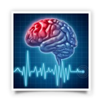 Image of a brain over a heartbeat wave or computerized heart monitor signal