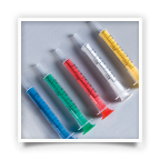 Set of color coded syringes.