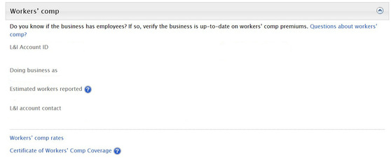 Image of a workers' comp. account in the Verify system