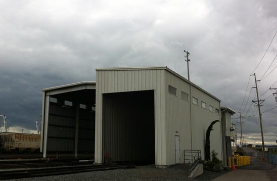 Exterior view of Tacoma Rail's expanded locomotive servicing facility 