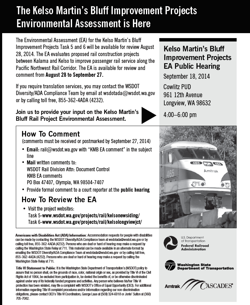 Kelso Martins Bluff  Environmental Assessment Announcement for public comment period Aug. 28 - Sept. 27, 2014