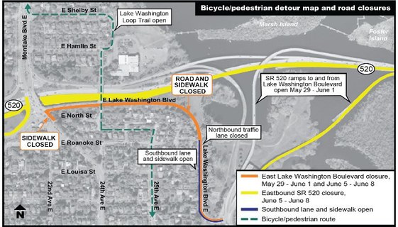 East Lake Washington Boulevard closure map