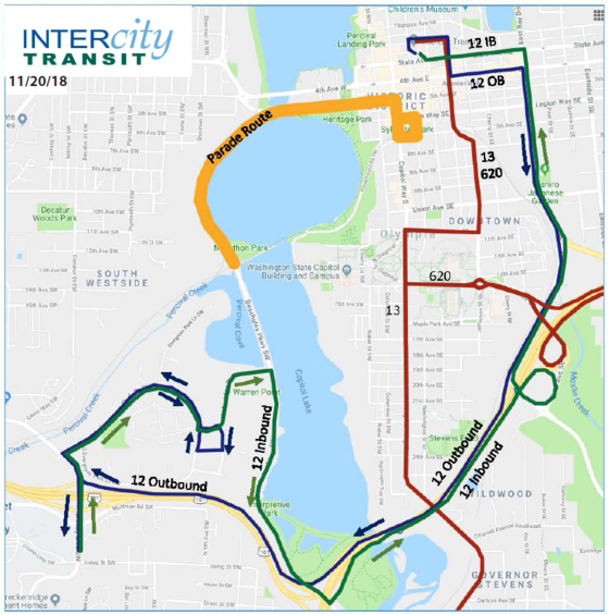 Routes 12, 13 & 620 detour map for Sunday, Nov. 25