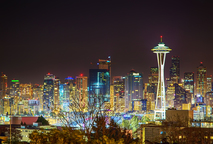 Seattle skyline and Space Needle at night