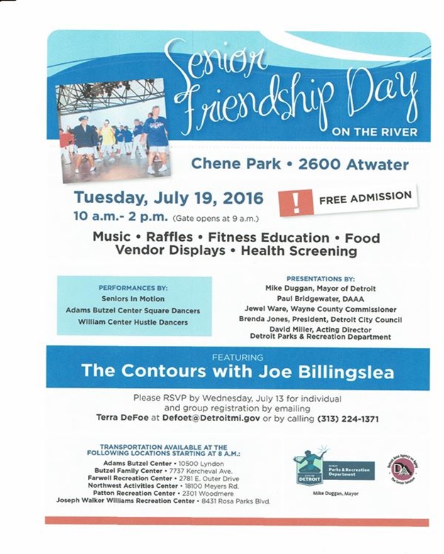 Senior Friendship Day! Last Day to RSVP for July 19th at Chene Park!