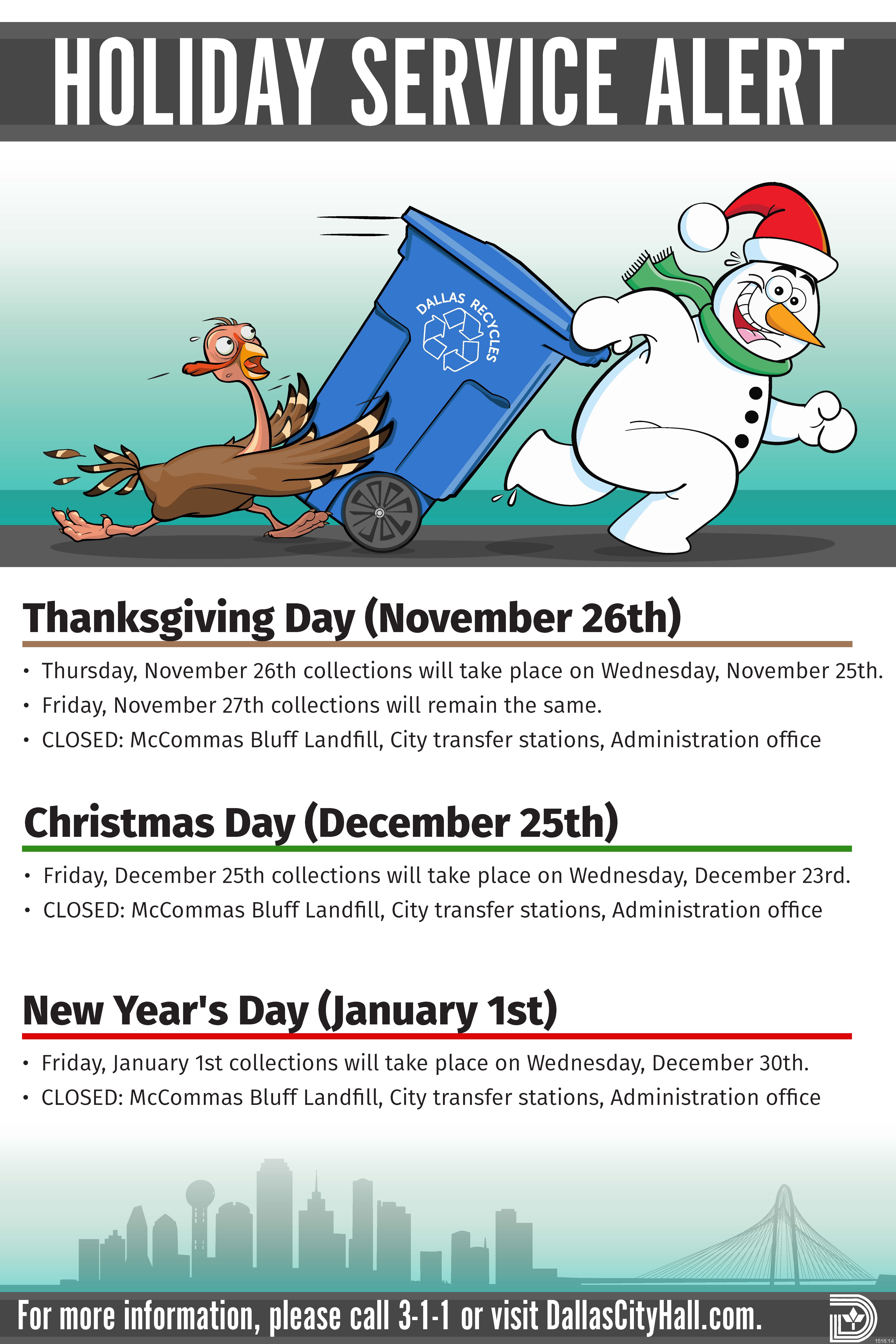 City of Dallas Sanitation Services announces holiday service schedule