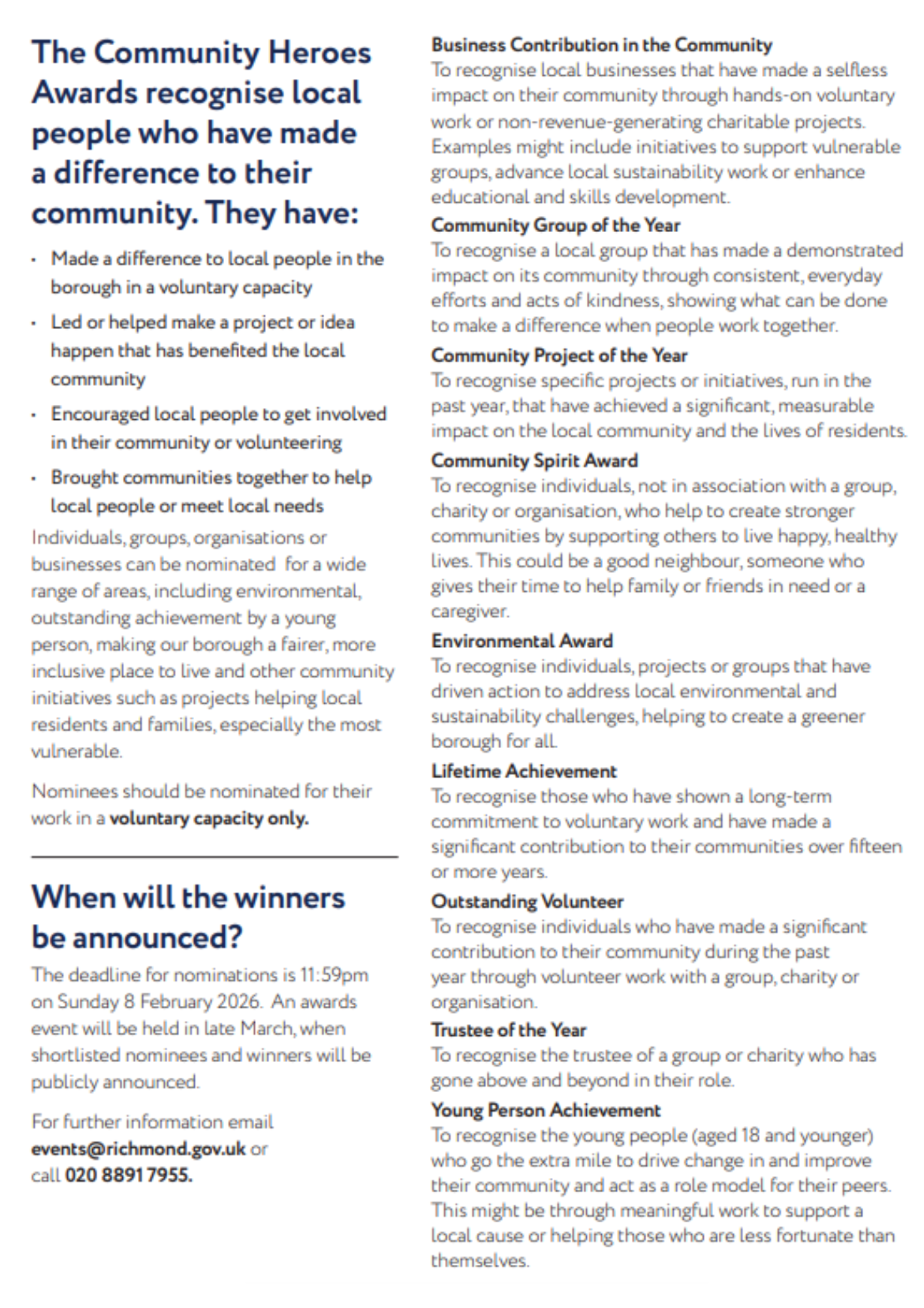 Nominations NOW OPEN for Richmond's Community Heroes Awards 🏆