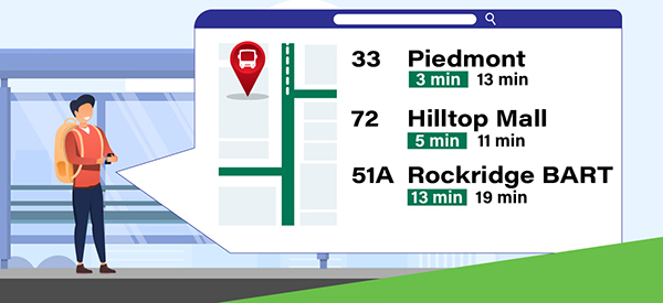 Person at bus stop tracking their bus with their smart phone