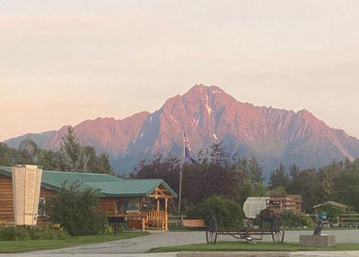 Palmer Museum of History and Art; alpenglow on mountains.