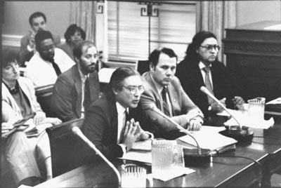 Walter Echo-Hawk, a Pawnee attorney with the Native American Rights Fund, testifies at a congressional hearing in July 1989