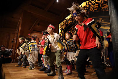 Young students from the Tlingit Culture Language and Literacy program at Harborview Elementary School dancing