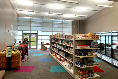 Northside Branch of the Lexington, Ky., public library. A pantry in the library is stocked with food including fresh produce. 