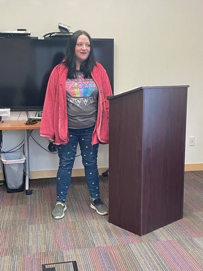 Jessica Golden rehearses for Friends of the Homer Public Library’s “Our Favorite Poems” event