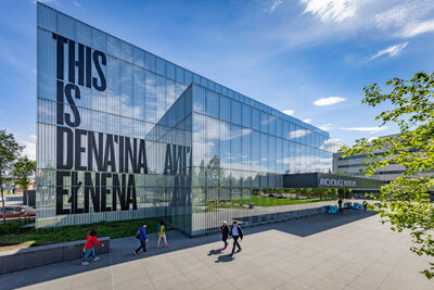 The Anchorage Museum exterior declares the land Dena’ina homelands 