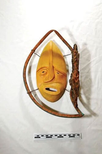 A carved wooden mask, one of 3,000 objects that is viewable on the Kodiak History Museum’s photo database. 