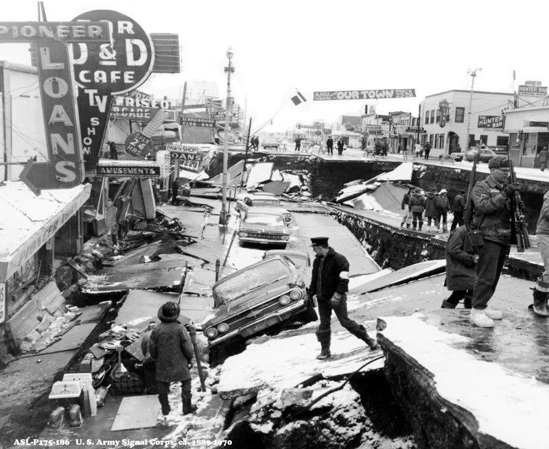 historical photo of 1964 earthquake damage 
